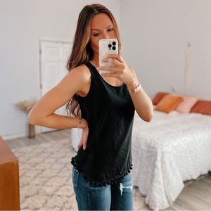 French Connection Black Boho Pom Pom Tank • Size Small
